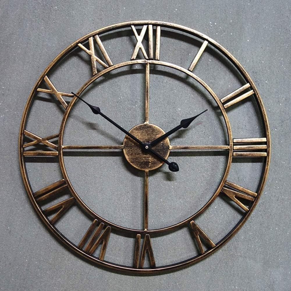 Wall Clock Retro Creative Clock Metal Iron Craft Wall Clock Living Room Decoration Wall Clock D40CM (Color : Black) (Color : Bronze)