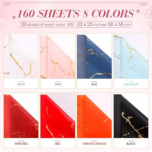 Miniatura 3 de 160 hojas de papel de regalo de flores de doble color, grueso, impermeable, papel de regalo para ramo de floristería, a granel para manualidades,