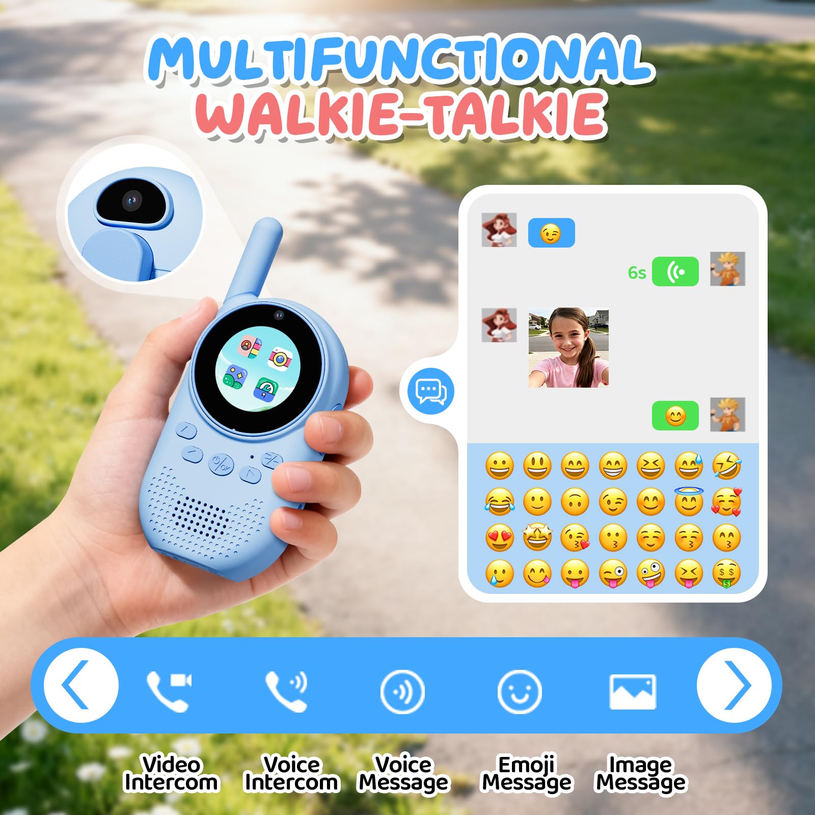 Video walkie talkie bambini, Walkie talkie bambini ricaricabili con telecamera HD & Modificatore vocale, Lungo Raggio, Regalo di Natale per Bambin i dai 3-12 Anni (blu/blu)