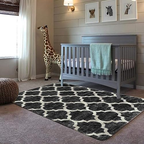 Miniatura 4 de Lahome Alfombra marroquí lavable, 3' x 5', color negro, alfombra de entrada pequeña, envejecida, antideslizante, alfombra para puerta, entrada,