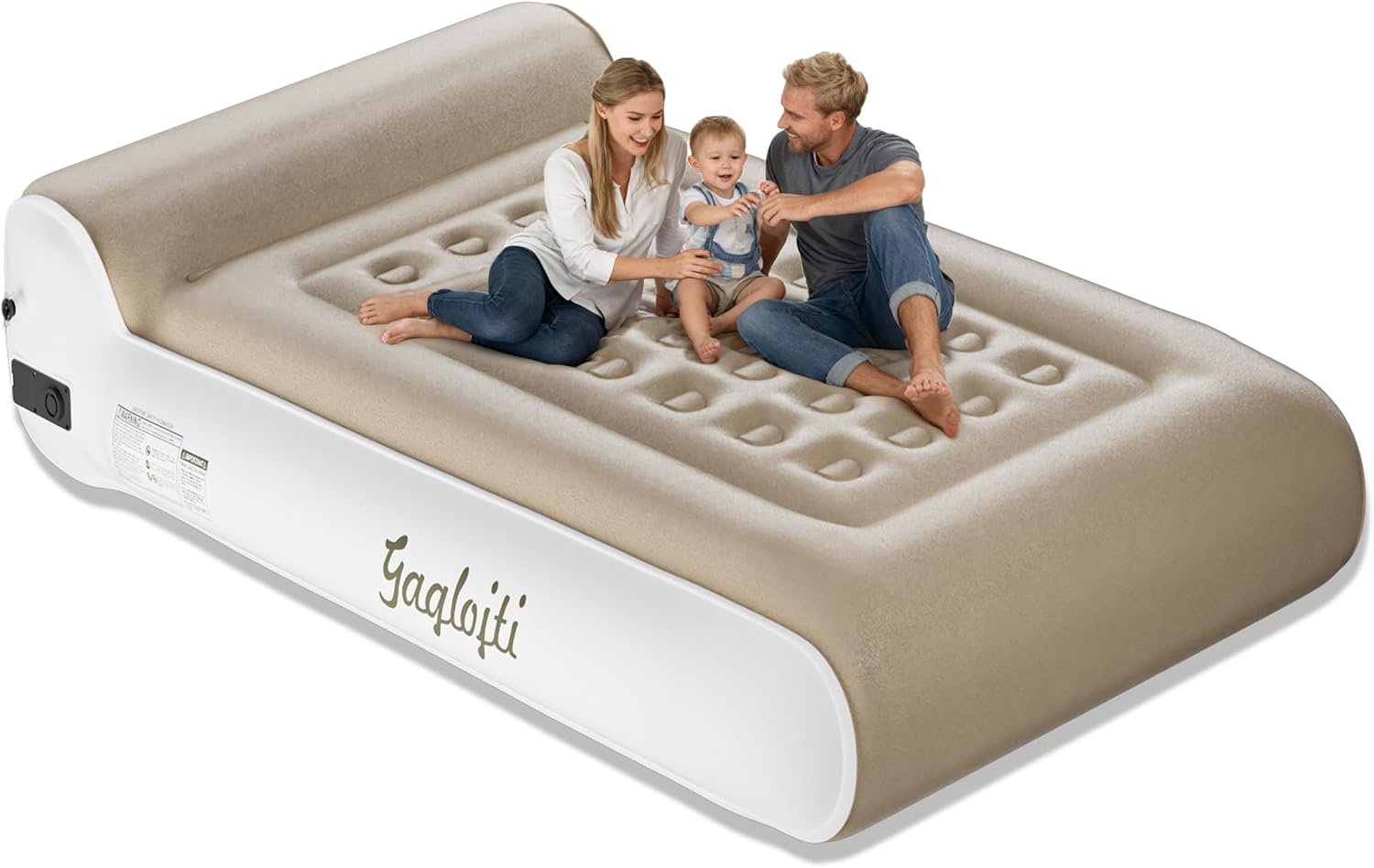 Gaglojti 16" Queen Air Mattress with Built-in Pump - Elevated 660lb Capacity Flocked Airbed for Camping & Guests, Portable Khaki