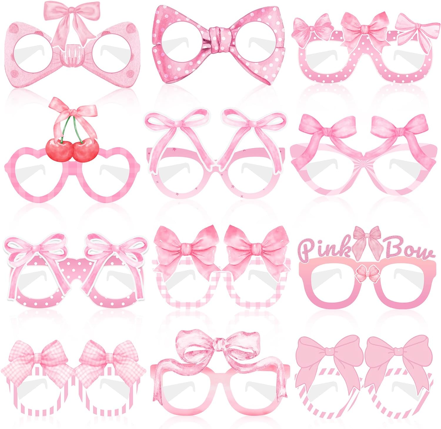 24 PCS Pink Bow Paper Eyeglasses Pink Coquette Bow Party Favors Birthday Party Decorations Supplies Photo Booth Props