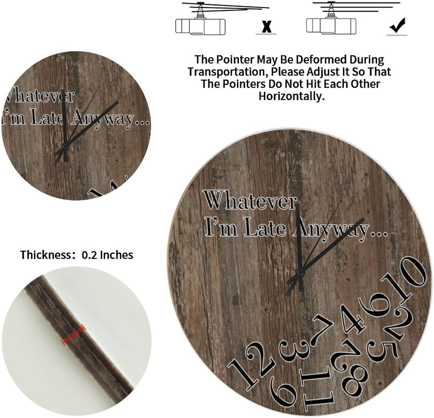 Brown Wood Grain Hanging Clock 15in Arabic Numerals Wooden Clock Silent Non Ticking Country Style Thanksgiving Day Gift Antique Home Accessories for Mantel Living Room Office Garden