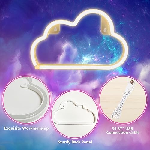 Miniatura 4 de Letrero de neón de nube, lámpara LED de nube para dormitorio, decoración de habitación alimentada por USB, decoración estética para adolescentes,