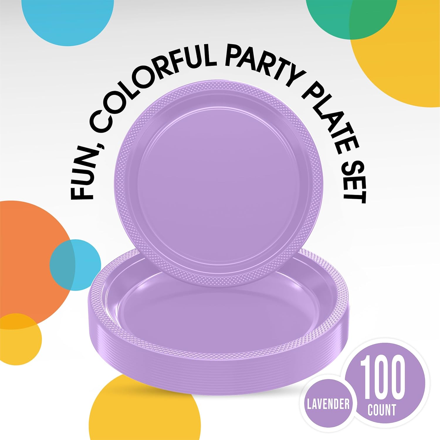 Party Solids Lavender Plastic Plates For Party Supplies, Lavender Disposable Plates 100 Pieces - 50-7" & 50-9" Heavy Duty 350 GSM Disposable Dinnerware Sets, Plastic Dinnerware Sets