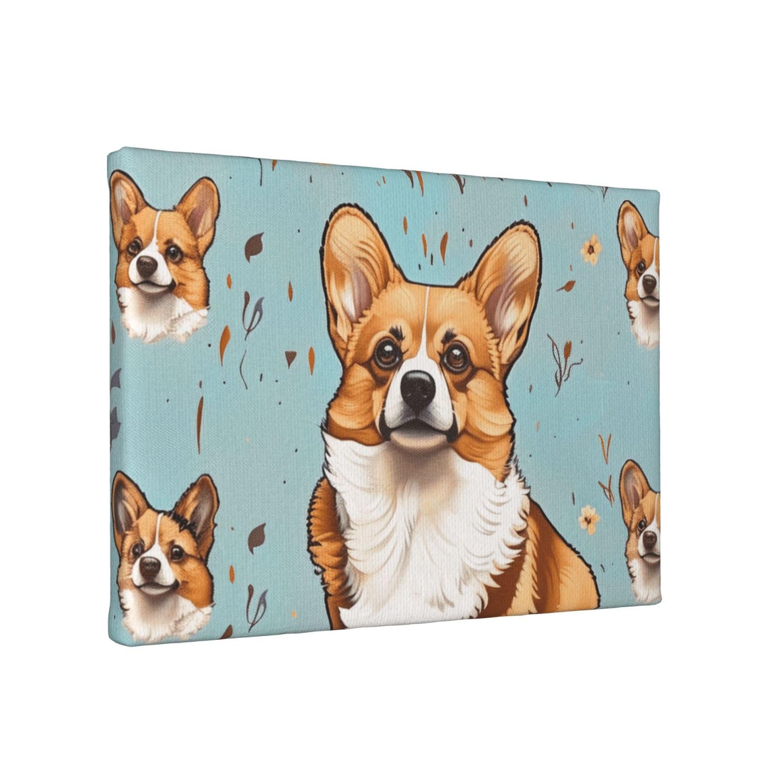 YKLJG Corgi Printed Wall Art Canvas Painting 30x20 CM Wooden Framed Picture Painting Artwork Prints for Bedroom Kitchen Home Office Decor