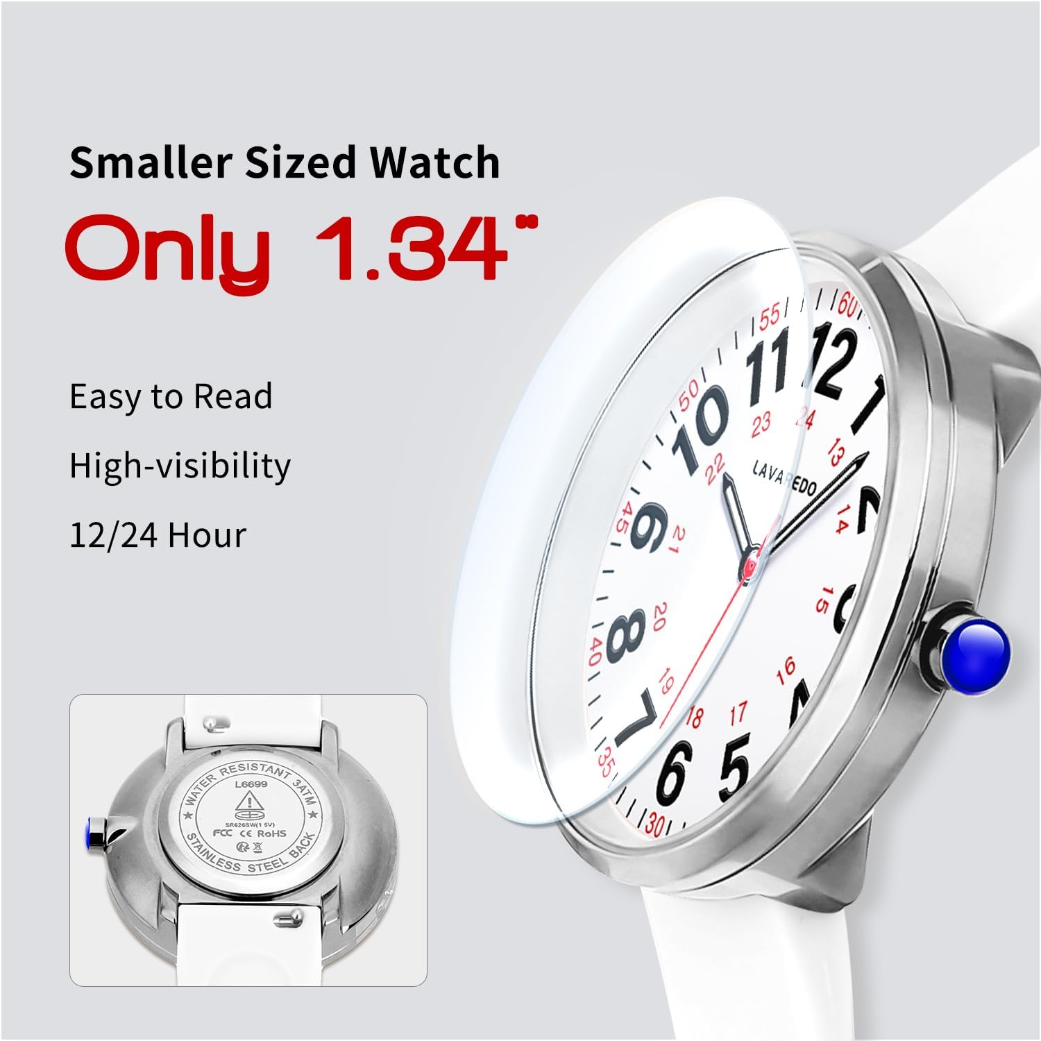 Smaller Nurse Watch for Nurses Doctors Women,Waterproof Analog Watches with Easy Read Luminous Dial,Military Time Watch with Japanese Quartz Movement,Second Hand, 12/24 Hours,Silicone Band - Image 2