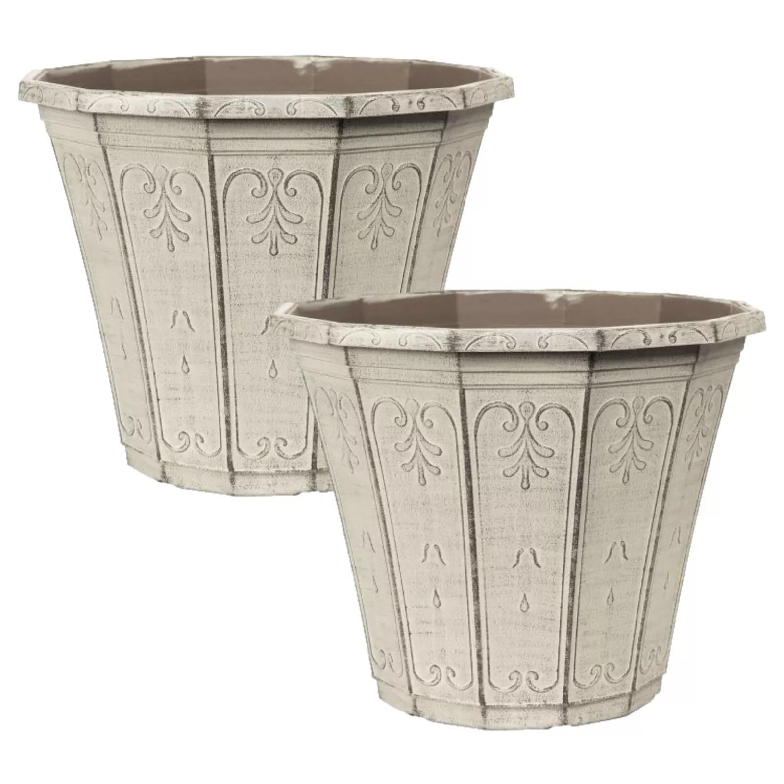 Fyne-Finds Grey Round Plastic White Plant Pot 30Cm, 12Inch Vintage Rust Effect Home Garden 9.5L Patio Planter Cover (2)