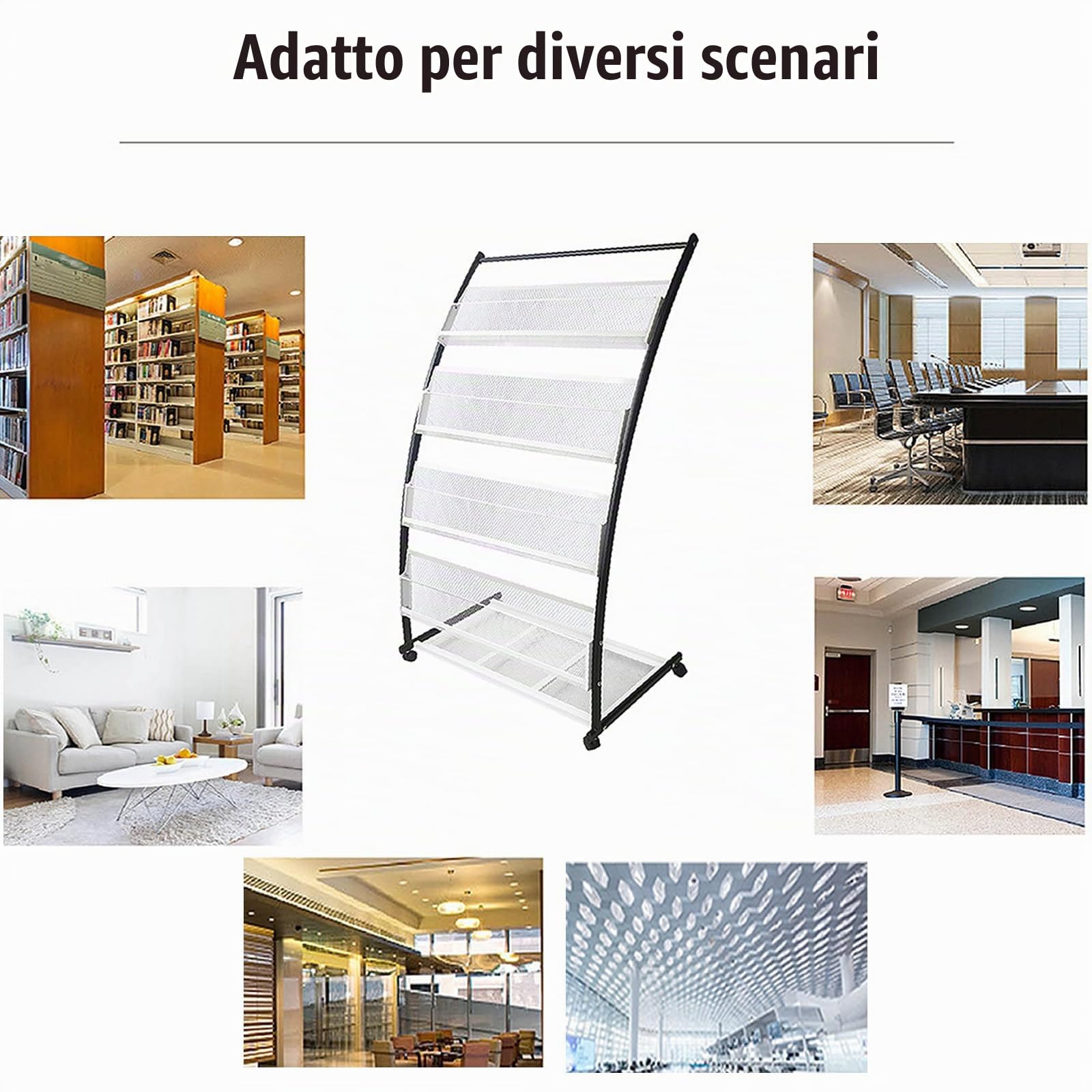 TUKA-i-AKUT Portariviste con 4 Ripiani + Ruote, Espositore da Pavimento per Pubblicazioni Brochure Riviste Giornali Letteratura Opuscoli, Porta Brochure in Acciaio Inossidabile, 60x40x113 CM TKD8692