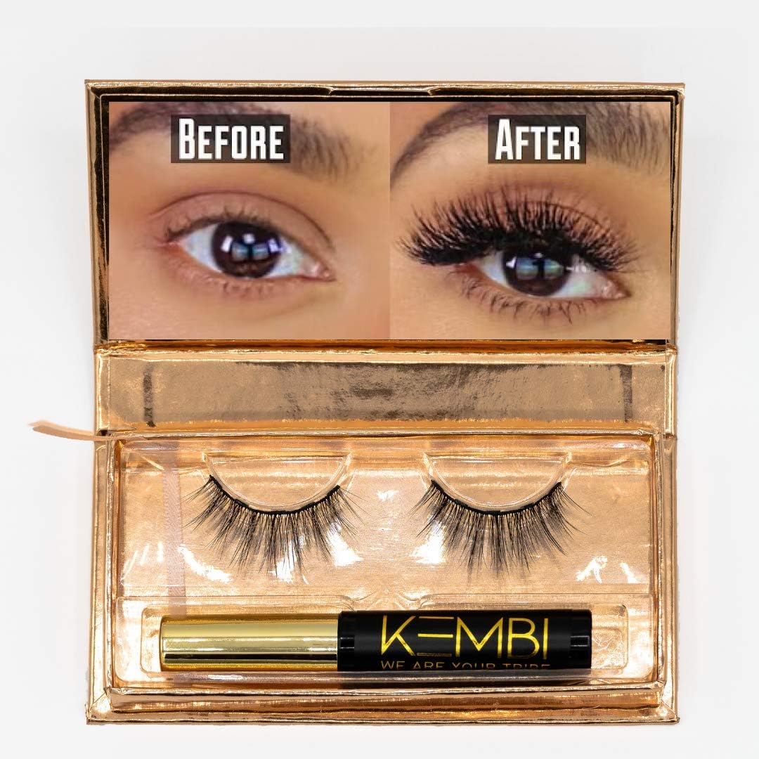 KEMBI Magnetic Eyeliner with Lashes - Natural Look Magnielash Kit - Vegan, Cruelty-Free Lash Liner & Reusable Eyelashes, No Glue & Mess Free, Fast & Easy to Apply Magnetic Liner and Eyelashes