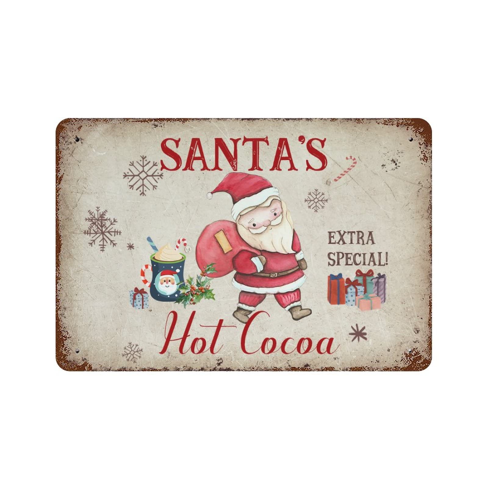 Panneau métallique Noël vintage Santa's Hot Cocoa durable pour jardin