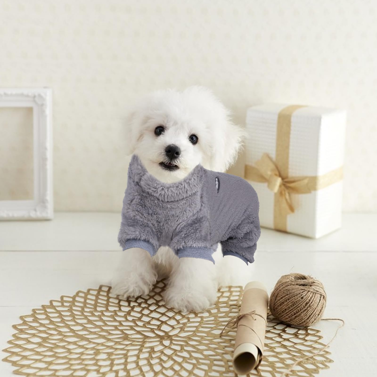 Fleece Jumper for Dog,Velvet Dogs Sweaters Warm Dog Winter with Legs Coats Windproof Dogs Jumpsuit,Puppy Clothes with Leash,Comfy Pet Jackets for Small Medium Pet Cats Dogs (Large) - Image 4