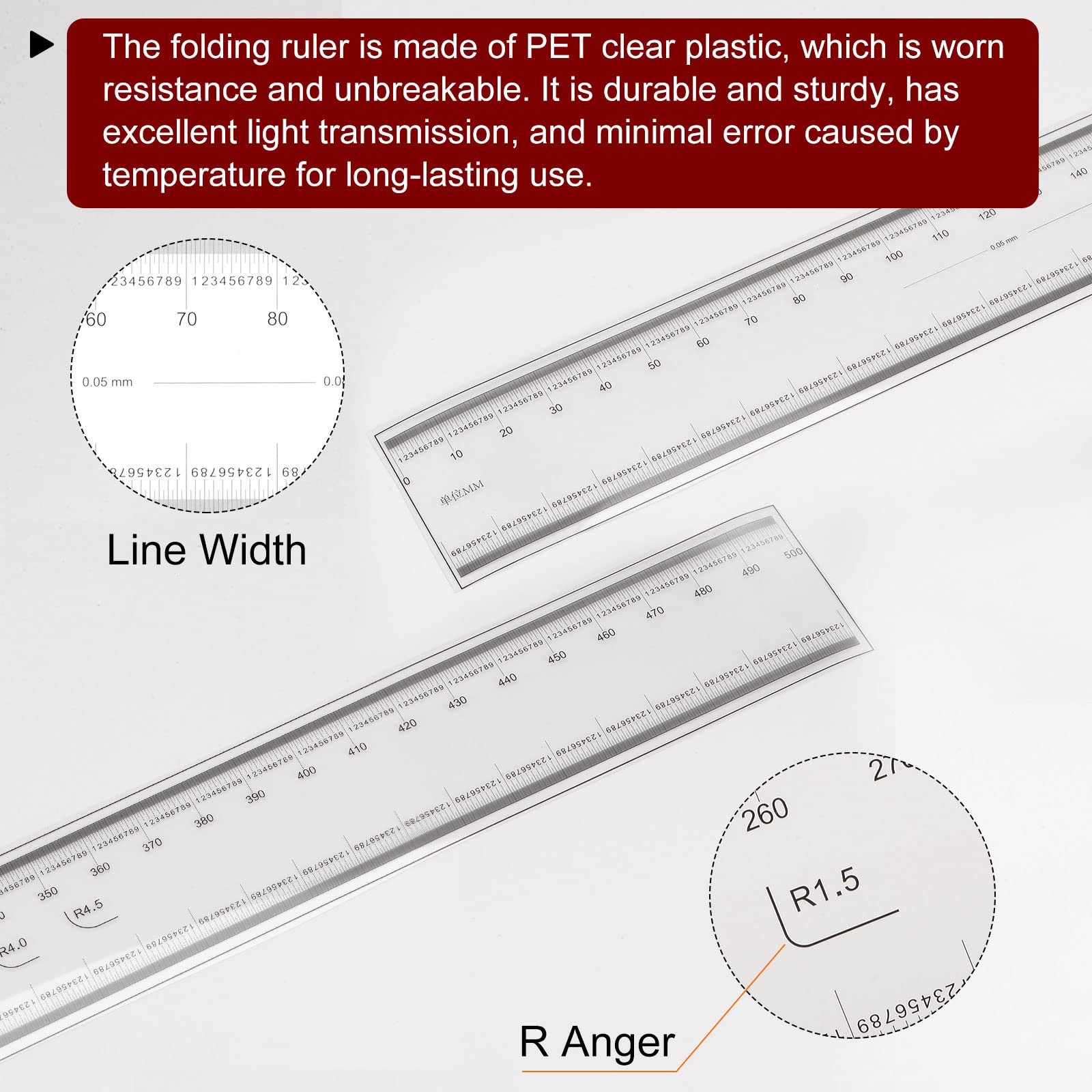 6 Inch Ruler Case Flexible Ruler 6 Inch 0.1mm Scale PET Plastic Film Straight Ruler Clear ...