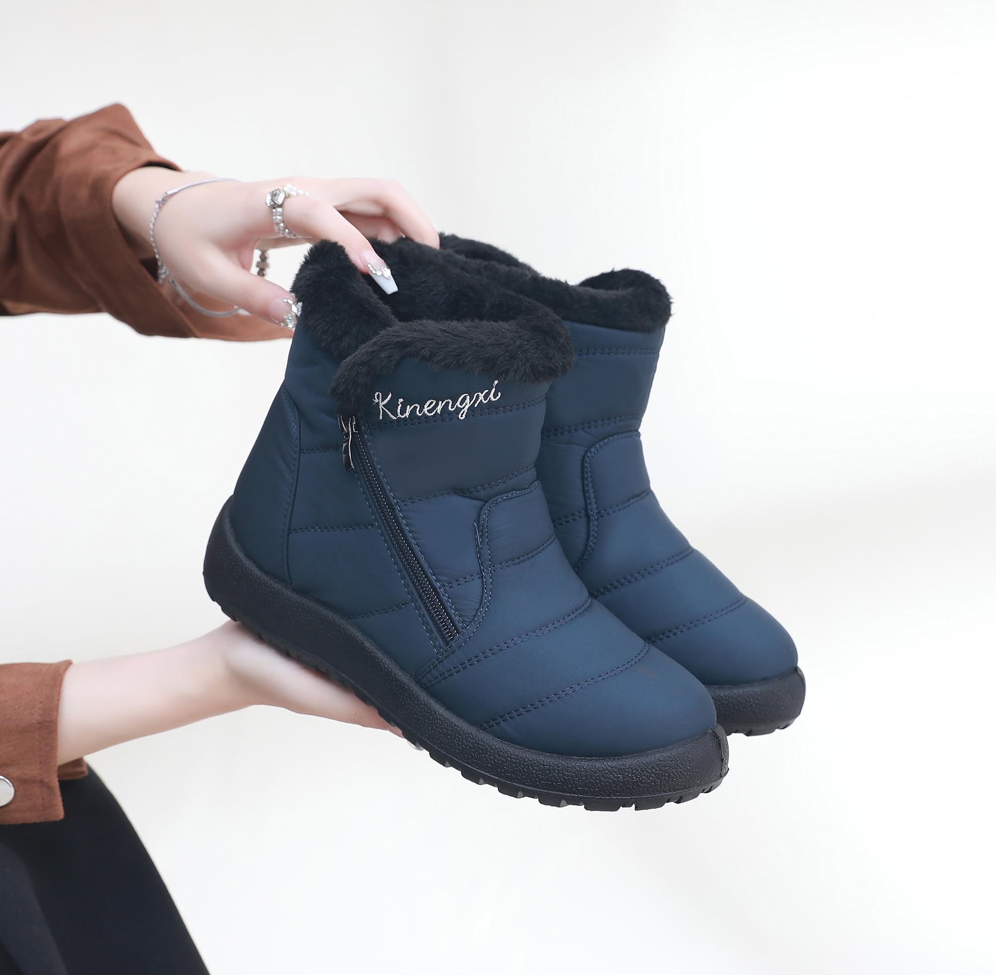 Bottes de Neige Femme Chaude Bottines Hiver | Fourrure Doublure, Légères, Confortables, Antidérapantes, Tige courte, Fermeture à glissière