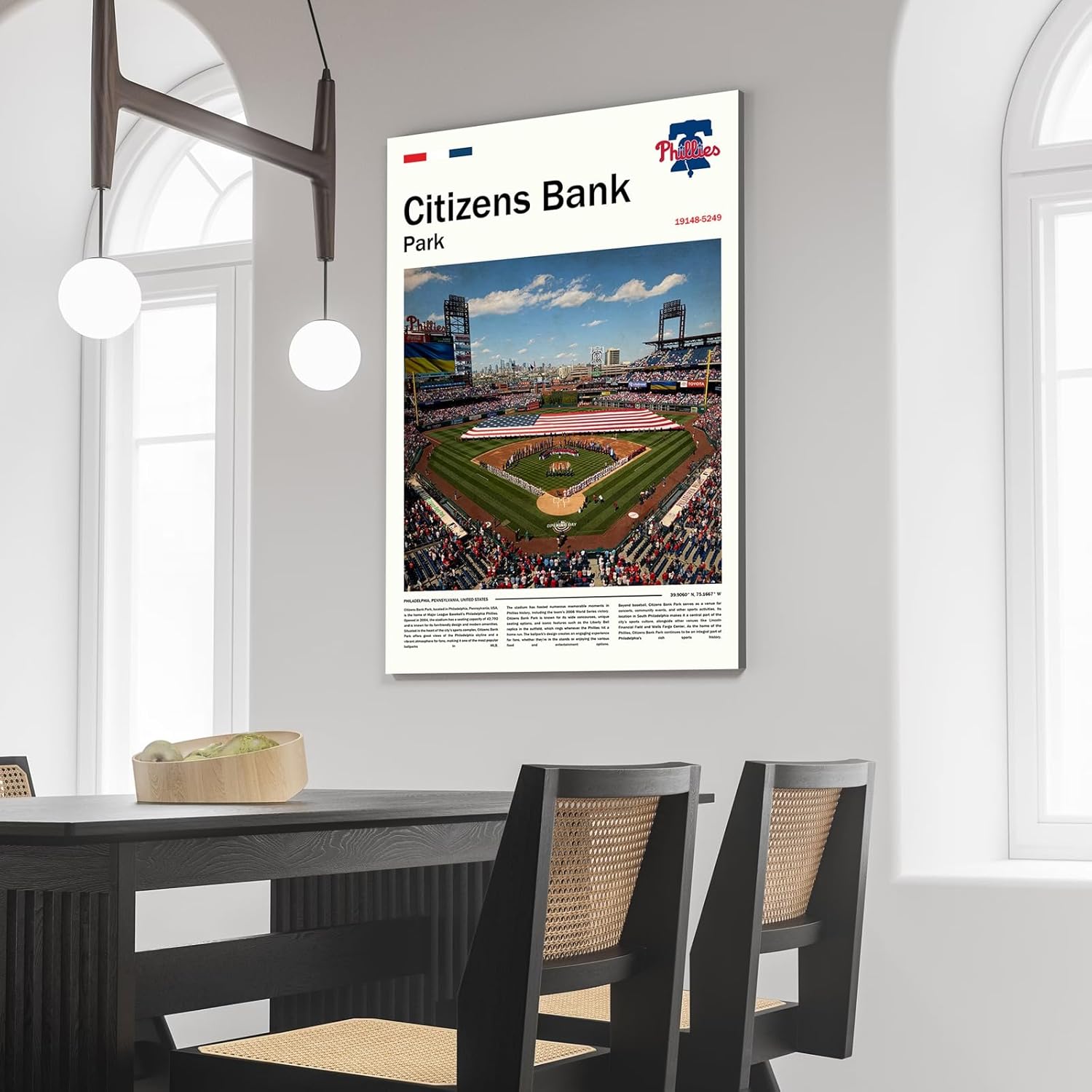 Citizens-Bank Park Poster (L17 xW11 Metal Frame) hiladelphia Ballpark Wall Art Print, Phillies Retro Sports Poster, Gift for Baseball Fans & Home and Office Decor
