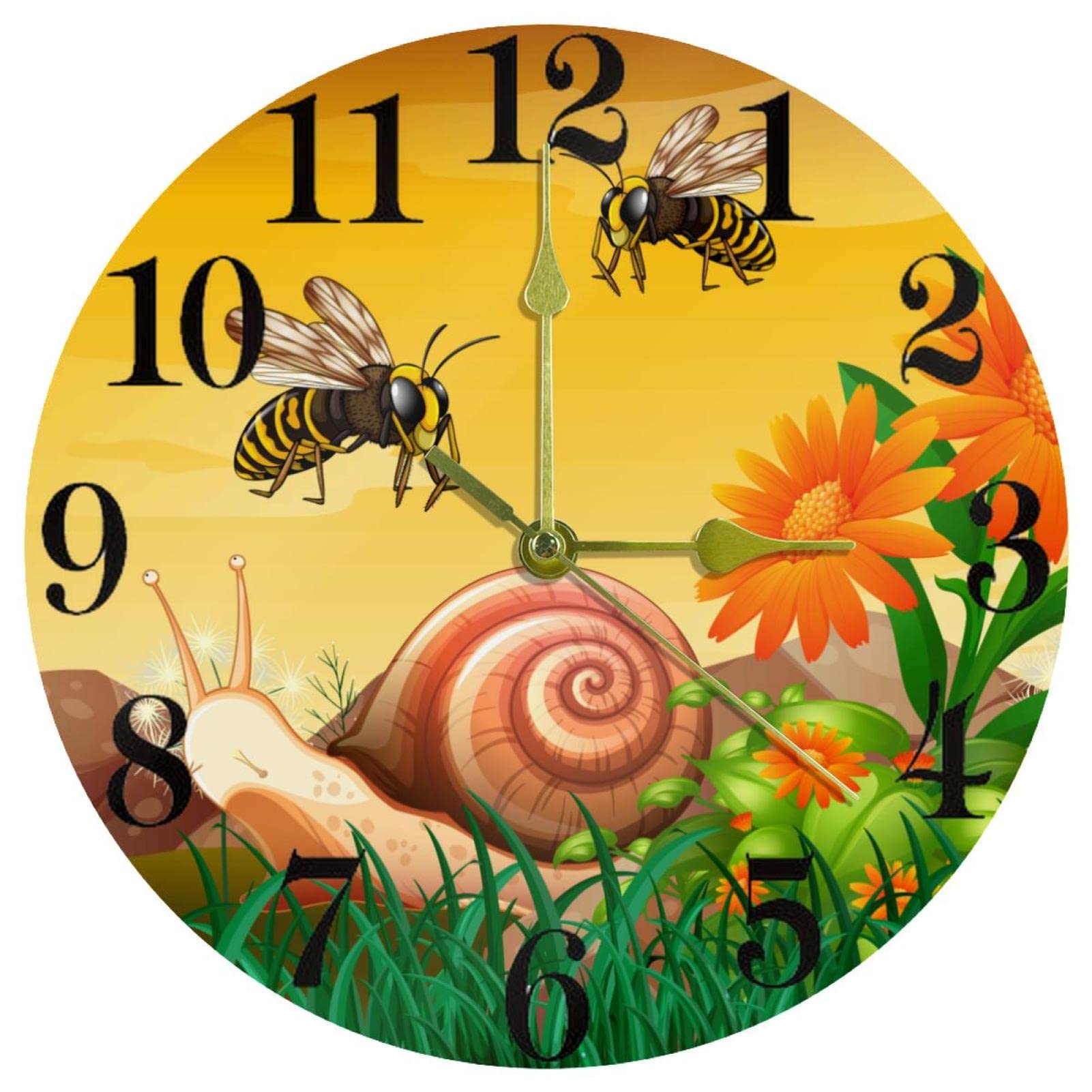 Horloge murale silencieuse à piles Nature Bees 25,4 cm pour bureau et maison