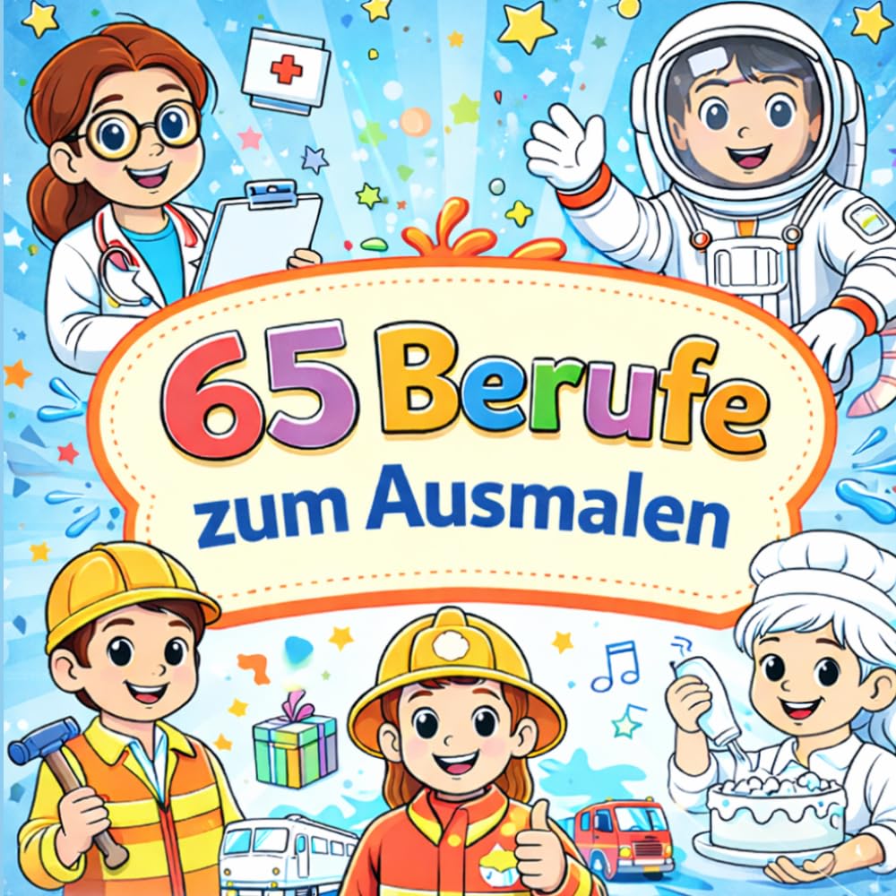 65 Berufe zum Ausmalen, Ausmalbuch, Kindermalbuch: Ein kreatives Malbuch für Kinder ab 4 Jahren – Spielerisch 65 spannende Berufe entdecken, fördern ... für Jungen und Mädchen und Konzentration