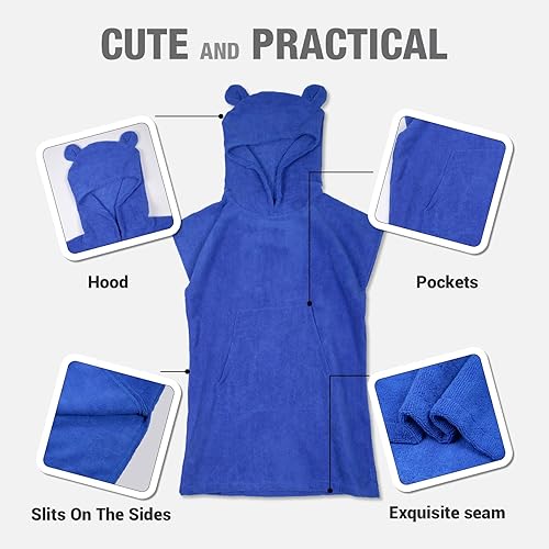 Miniatura 5 de MissShorthair Toalla Poncho para niños, toalla de playa con capucha para niña y niño, poncho de surf, bata de baño, toalla de baño de microfibra