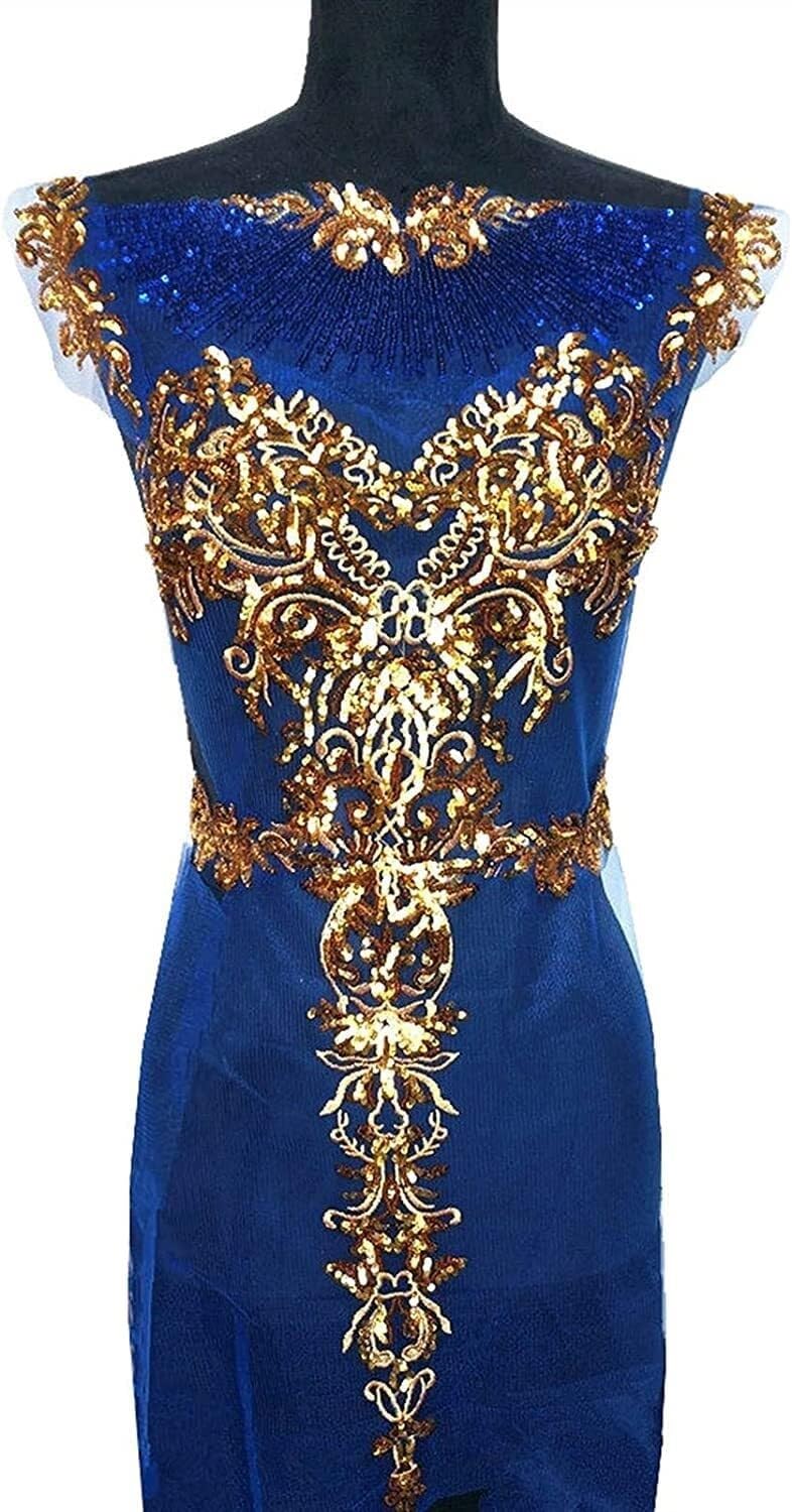 Patch dentelle bleu broderie florale sequins lot de 6 appliqués pour customisation robe