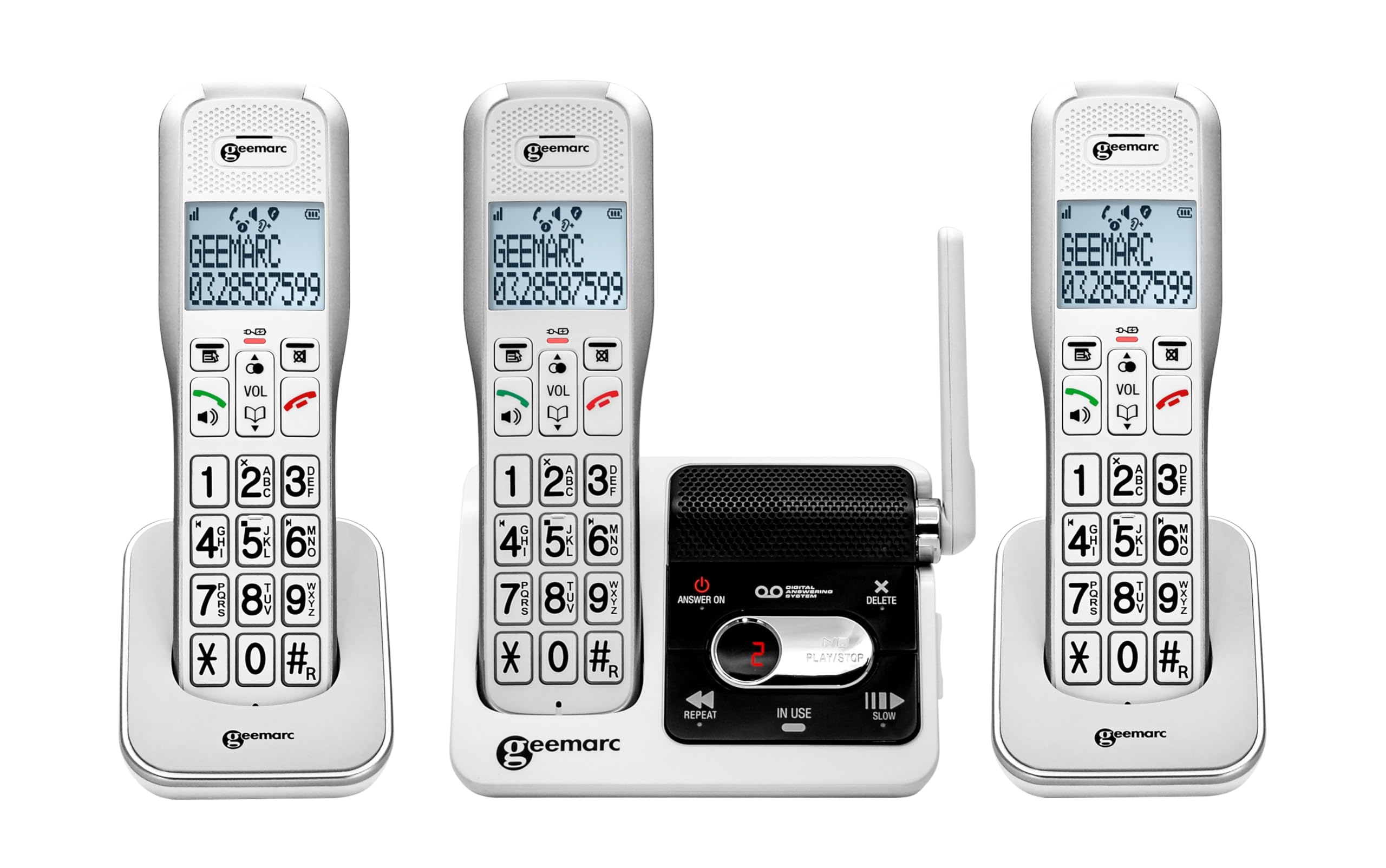 Geemarc Amplidect 595 U.L.E Trio - Pack de 3 Teléfonos Inalámbricos con Función SOS y Teclas Grandes para Personas Mayores - Pérdida Auditiva Moderada o Severa