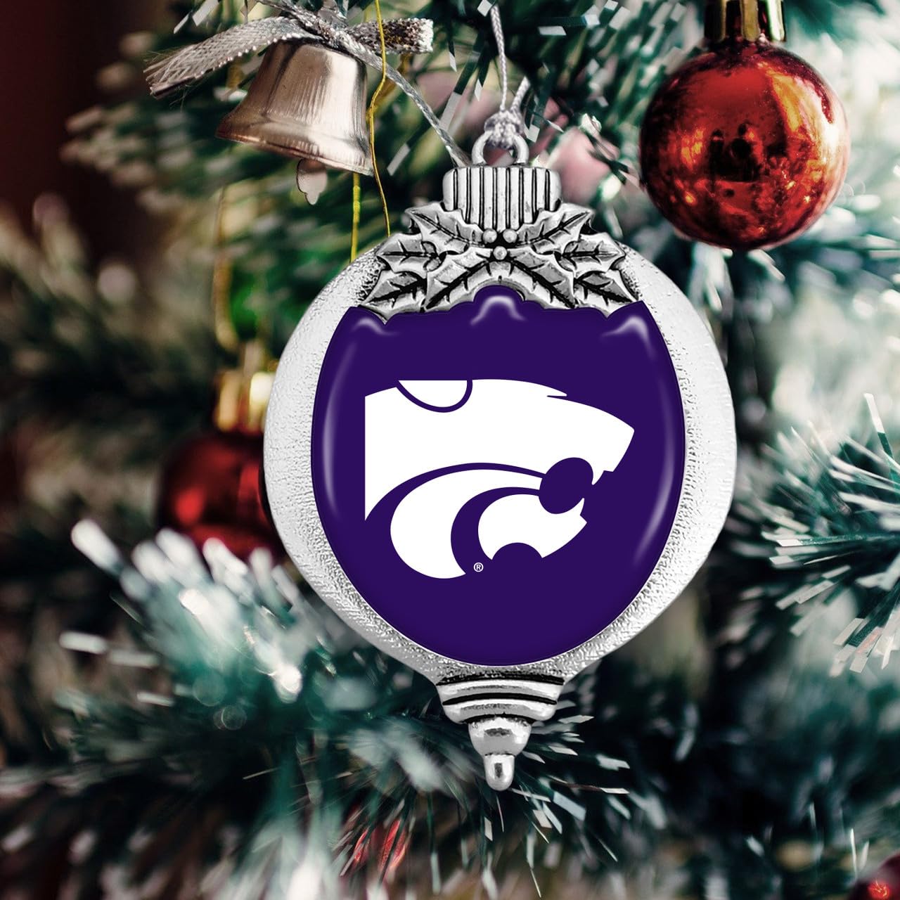 Kansas State Wildcats Bulb with Team Logo Silver Metal Christmas Ornament Gift Tree Decoration