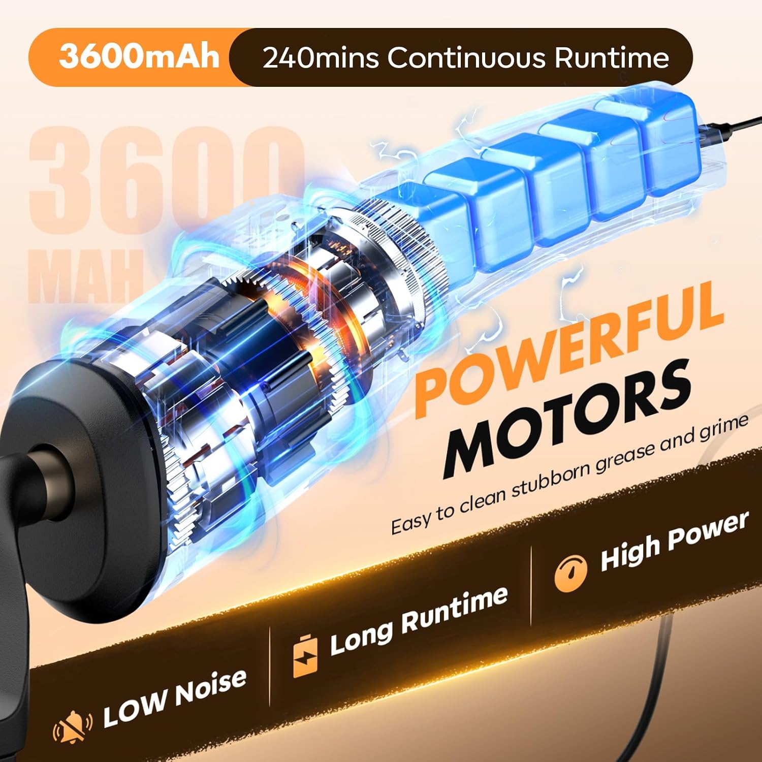 Electric Grill Brush - Bristle Free Grill Brush for Outdoor Grill, Cordless BBQ Grill Cleaner with 3 Heads, Rechargeable 240 Mins Runtime Barbecue Grill Cleaning Brush (Gray)