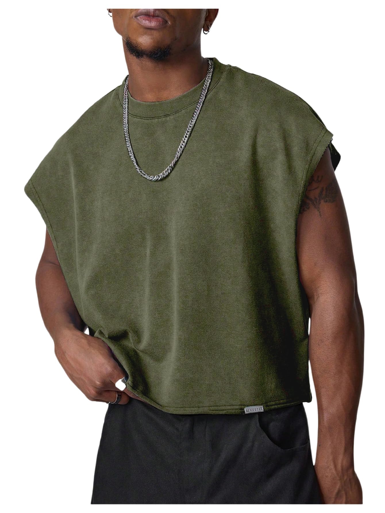 GORGLITTER Men's Dolman Sleeve Crop Vest Top T Shirts Crewneck Loose Pullover Tank Tops