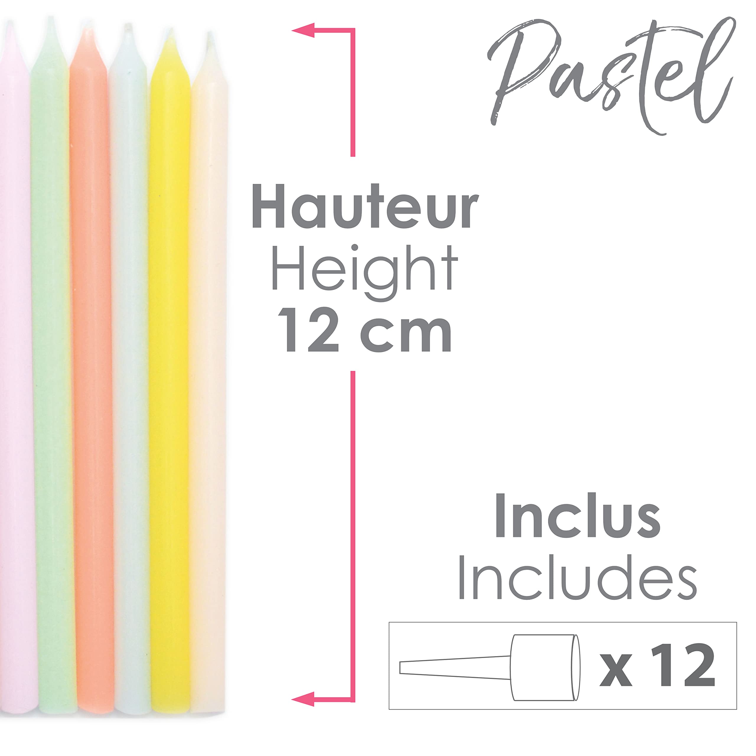 0361-12 Candele Lunghe Pastello - Candele Multicolore per Torta Di