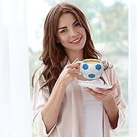 Vista 4 de Taza de fútbol de cerámica de 13.5 onzas, tazas de fútbol para té caliente, capuchino, moca, cacao, blanco para el día de Navidad (azul)