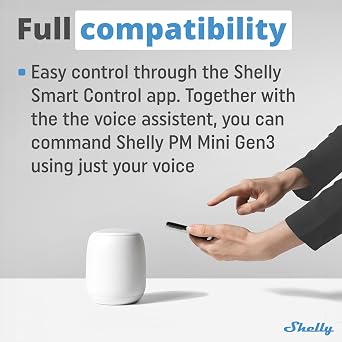 Shelly PM Mini Gen3 | WiFi Smart Power Meter 1 Channel 16 A | Home Automation | Bluetooth Gateway | Compatible with Alexa & Google Home | iOS Android App | No Hub Required | Smart Schedules