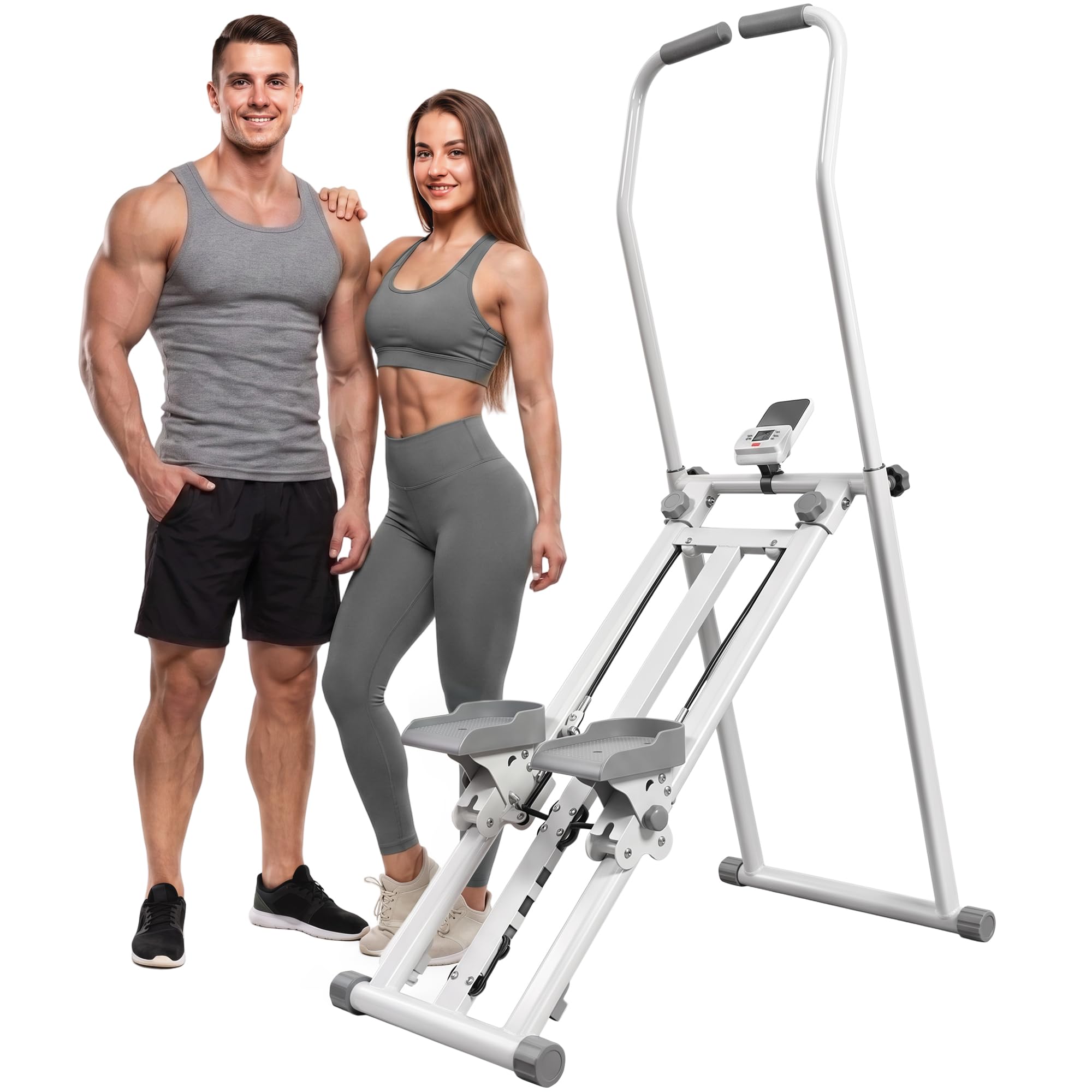 SPORTNOW Stair Stepper Verticale Vertical Climber Display LCD 150 kg Bianco