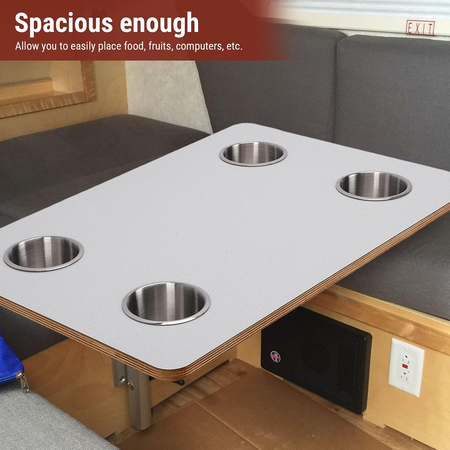 Diydeg RV Table Top, Floral Pattern Universal Tabletop Replacement with 4 Cup Holders with Safety Rounded Corners, 23.62x15.74in Wood Boat Table Top for Trailer Motorhome Yacht Deck