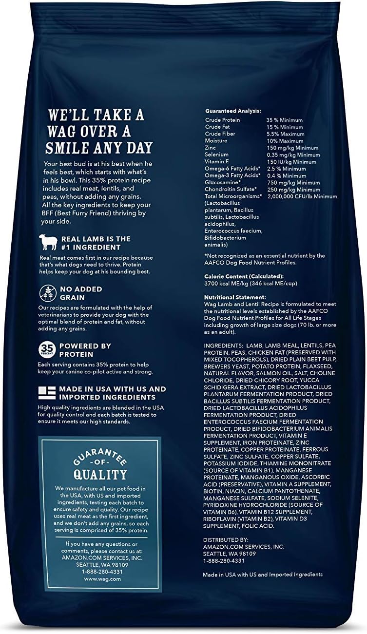  Brand - Wag High Protein Dry Dog Food Beef & Lentil Recipe with Wild Boar, Grain Free (30 lb. Bag) : Pet Supplies