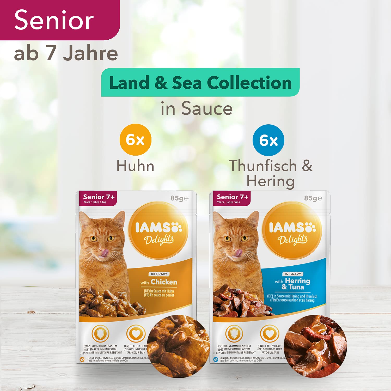 Image secondaire de IAMS Nourriture Humide Senior pour Chats - Assortiment Terre & Mer, 12 Sachets de 85g