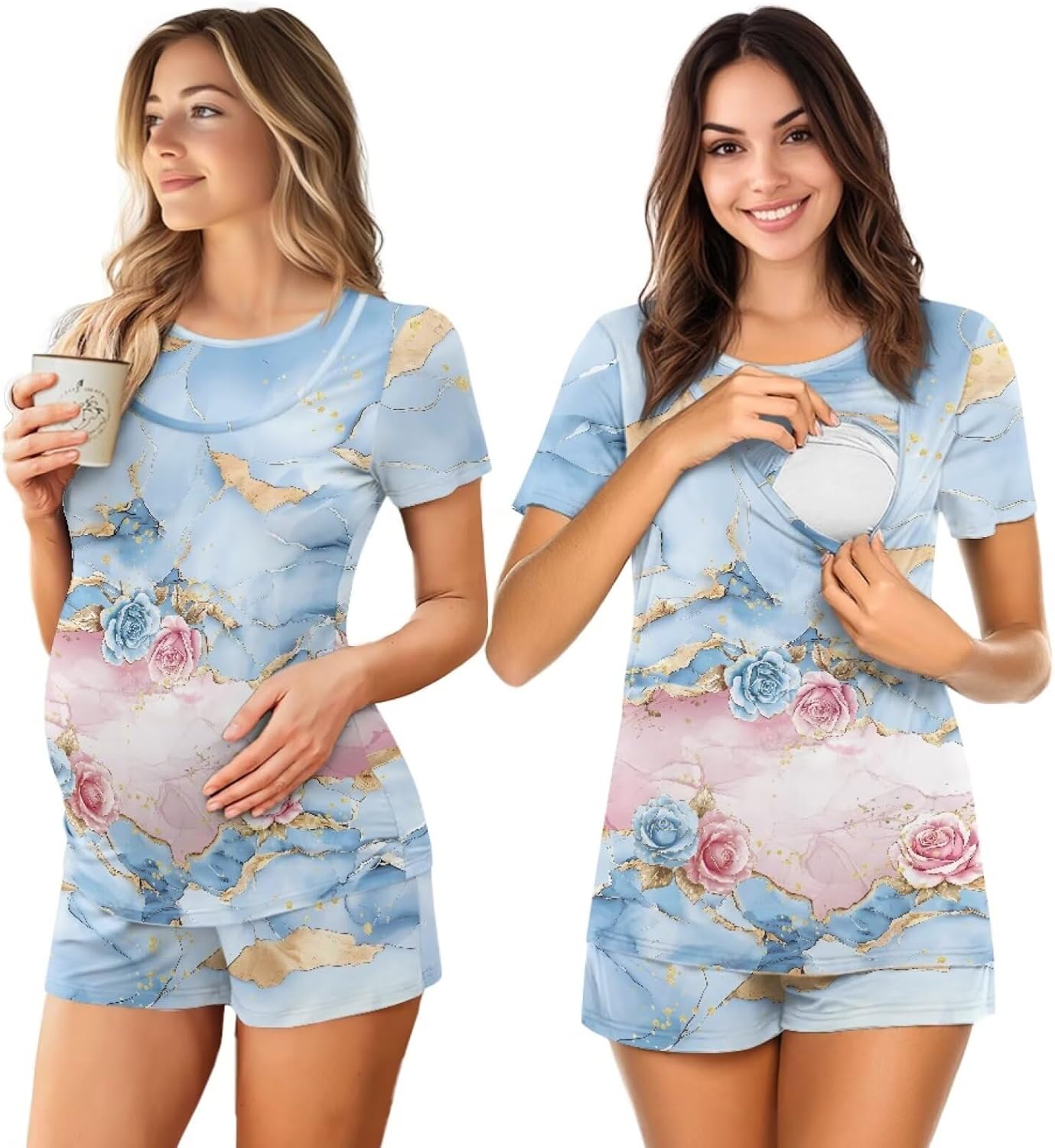 Women's Maternity Nursing Pajama Sets Comfy Breastfeeding Sleepwear Double Layer Postpartum Pjs