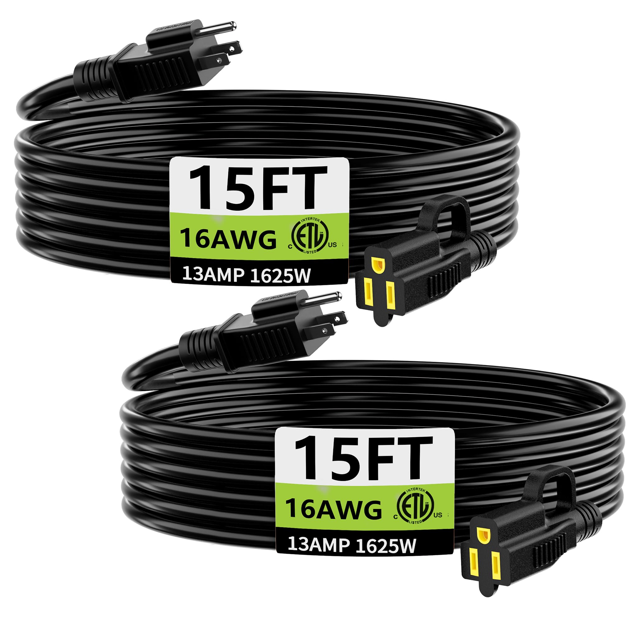 HUANCHAIN Cable alargador negro para interior y exterior, 15 pies, impermeable, calibre 16/3, flexible, resistente al frío, exterior, 13 A, 1625 W, 16 AWG SJTW, cable eléctrico