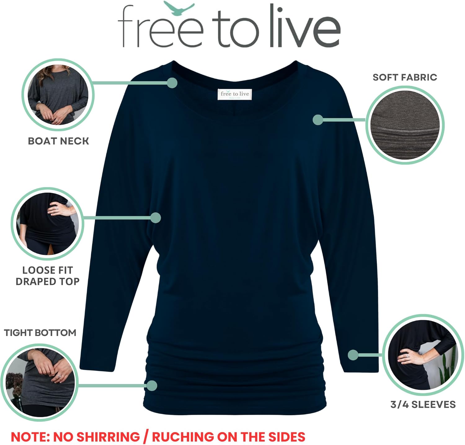 Free to Live 3 Pack 3/4 Sleeve Dolman Tops for Women Dressy Business Casual Shirts Travel Work Clothes Tunic for Leggings - Image 2