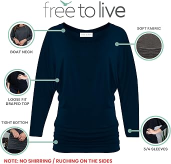 Free to Live 3 Pack 3/4 Sleeve Dolman Tops for Women Dressy Business Casual Shirts Travel Work Clothes Tunic for Leggings