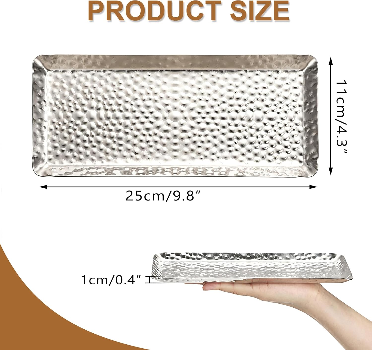 Hipiwe Key Holder for Entryway Table Small Hammered Stainless Steel Tray
