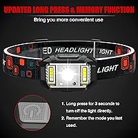 Vista 3 de JNDFOFC - Linterna frontal recargable, 1200 lúmenes, con sensor de movimiento súper brillante, linterna de cabeza LED, paquete de 2 faros delanteros