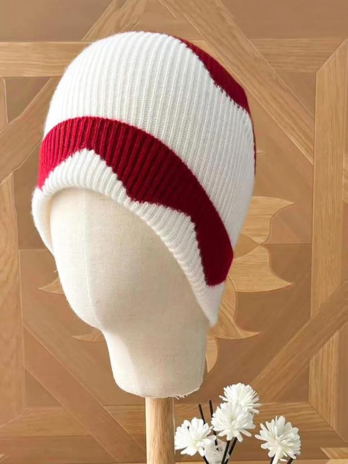 Women's Slouchy Casual Knitted Beanies Men's Color Block Soft Warm Winter Cold Weather Skull Cap Stretchy Hat