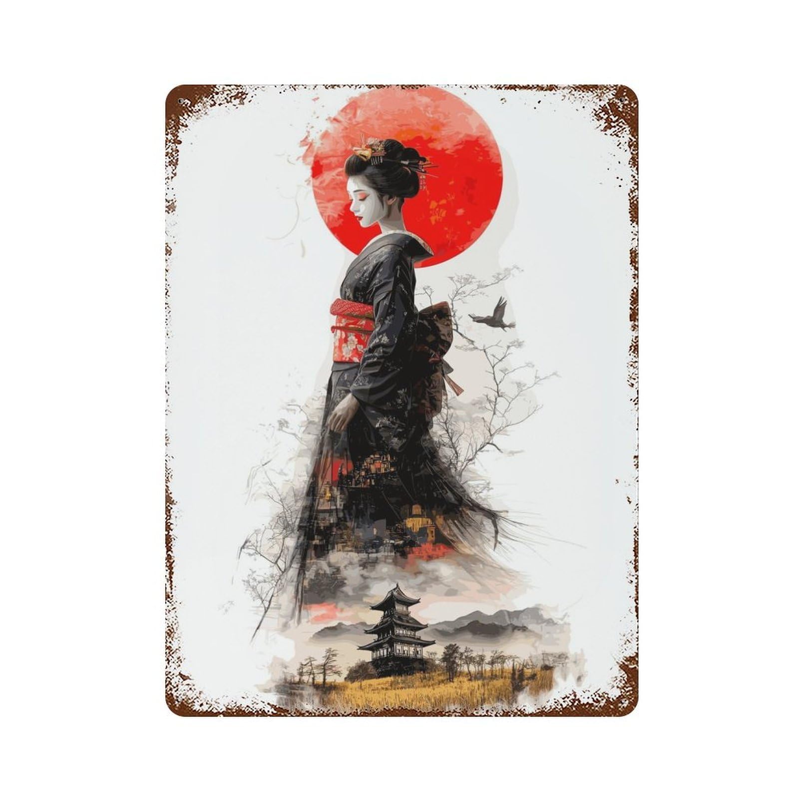 Garage Style Geisha Japan Art Rustic Tin Plaque 15.7"x11.8", Classic Wall Plaque for Bar And Workshop