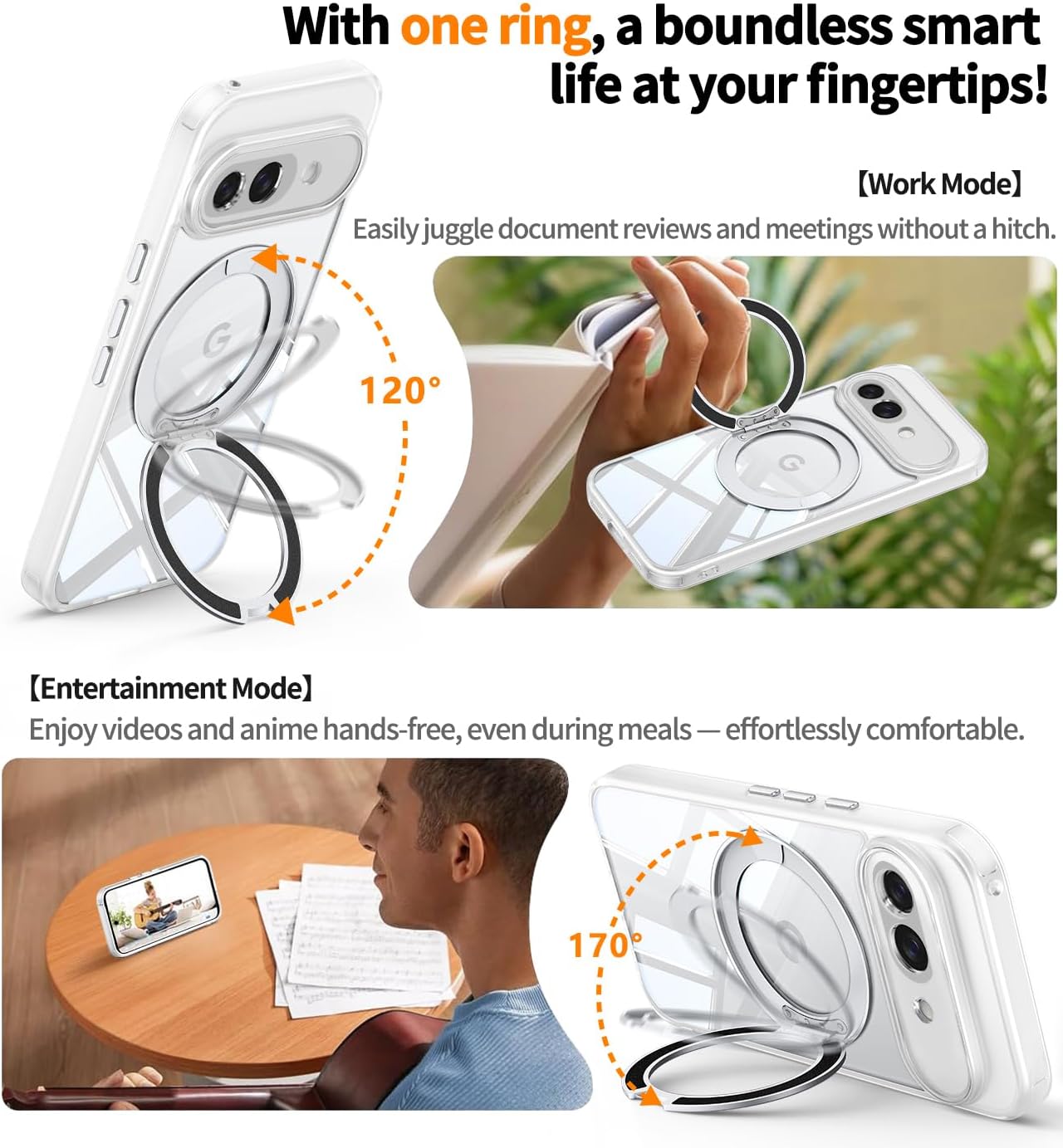 【360° Spin Magnetic Stand】 Case for Google Pixel 10A 【Fit for MagSafe & Pixelsnap】 Cover with Ring Holder 【No-Yellow Crystal Clear】 Camera Protection Phone Google Pixel 10A Case - Clear