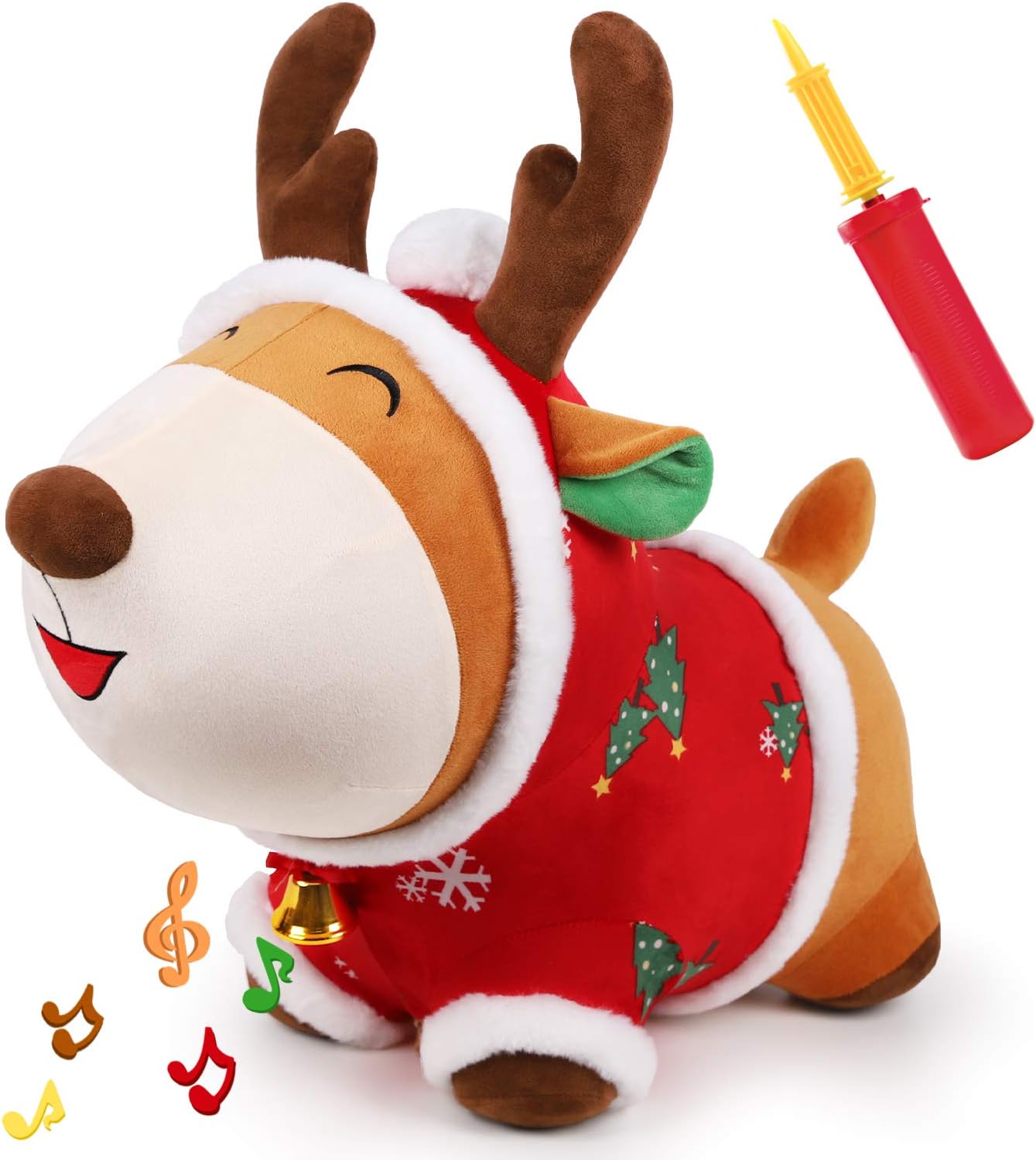 iPlay, iLearn Bouncy Pals Christmas Reindeer Bouncy Horse Toys, Hopping Animals, Inflatable Ride on Hopper, Plush Jumping Bouncer, Birthday Gifts for 18 Month 2 3 4 Year Old Toddlers Boys Girls Kids