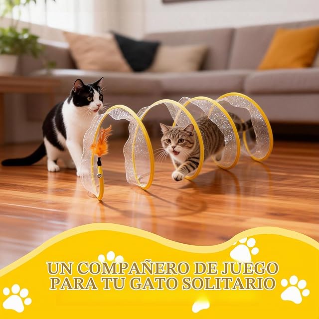 Foto 8 de 8 de Tunel para Gatos Cat Tunnel,Interactiva Juguetes para Gatos Perros Conejos,Cat Toy con Campanas Plumas…