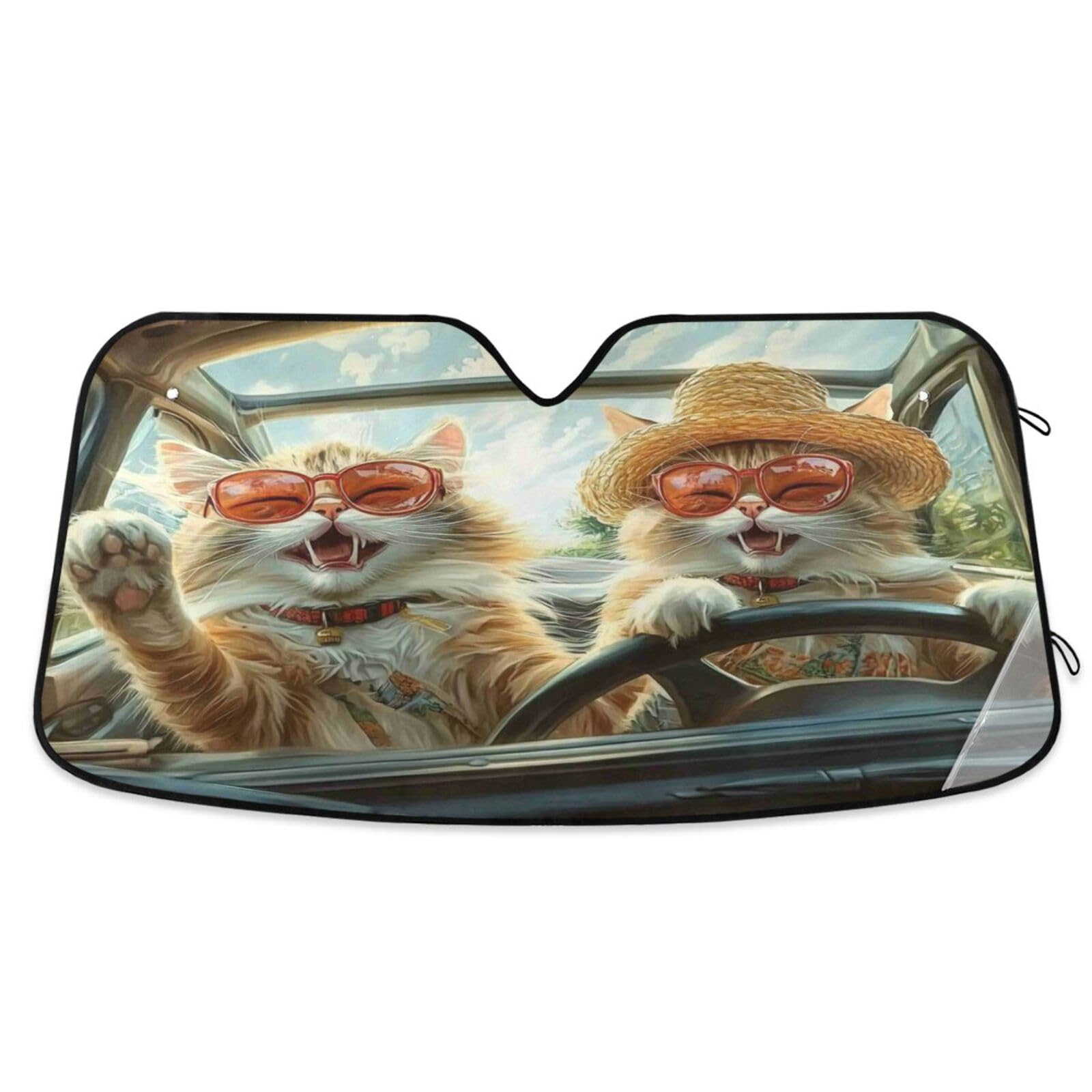 Dussdil White Cat Driving Car Windshield Sunshades Sun Shade Reflective UV Rays Protector Keep Your Vehicle Cool Visor Cover Foldable for Car Truck SUV Front Window 53X24 inch