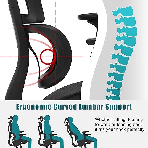 Miniatura 5 de FelixKing Silla de oficina ergonómica silla giratoria de malla con respaldo alto reposabrazos ajustable 3D y soporte lumbar silla de escritorio de