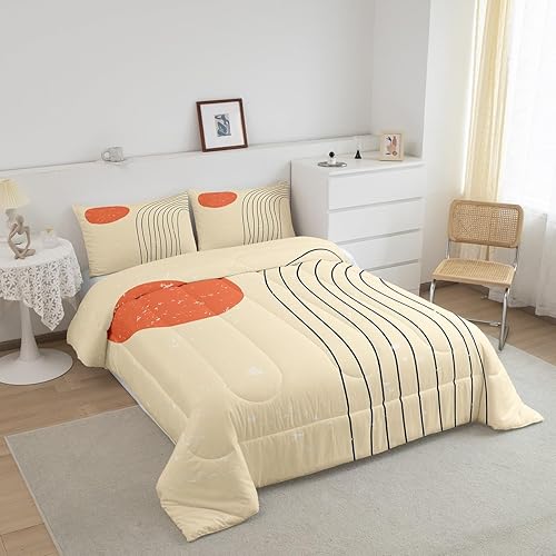 Miniatura 2 de Juego de edredón minimalista retro, juego de ropa de cama moderno hippie, juego de ropa de cama de mediados de siglo, juego de edredón de arte