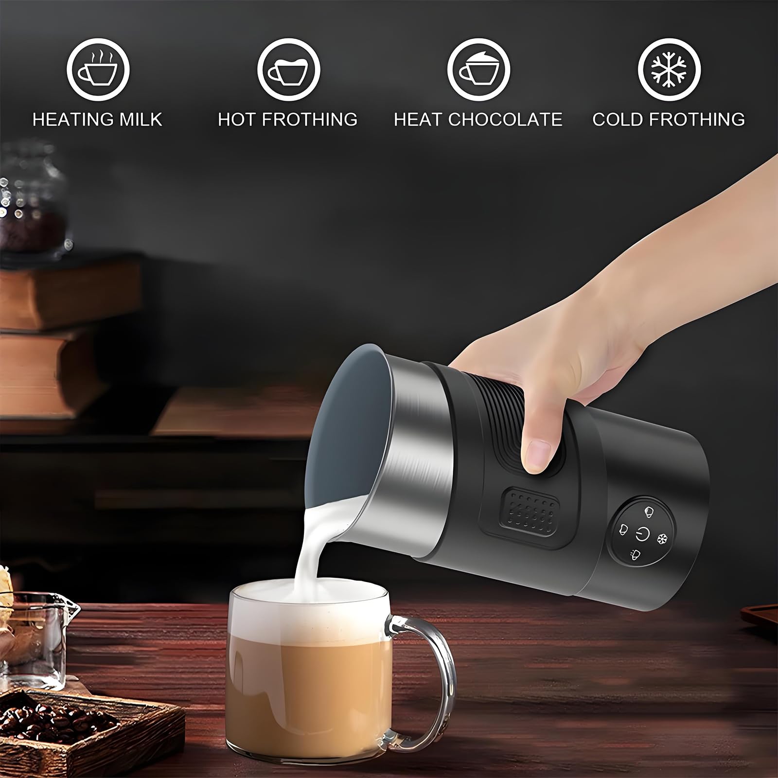 Calentador De Leche, Vaporizador De Leche 4-in-1electric Y Frother, Fabricante Automático De Espuma Fría De Acero Inoxidable, Viernes De Leche para Chocolate Caliente, Café con Leche, Capuchino