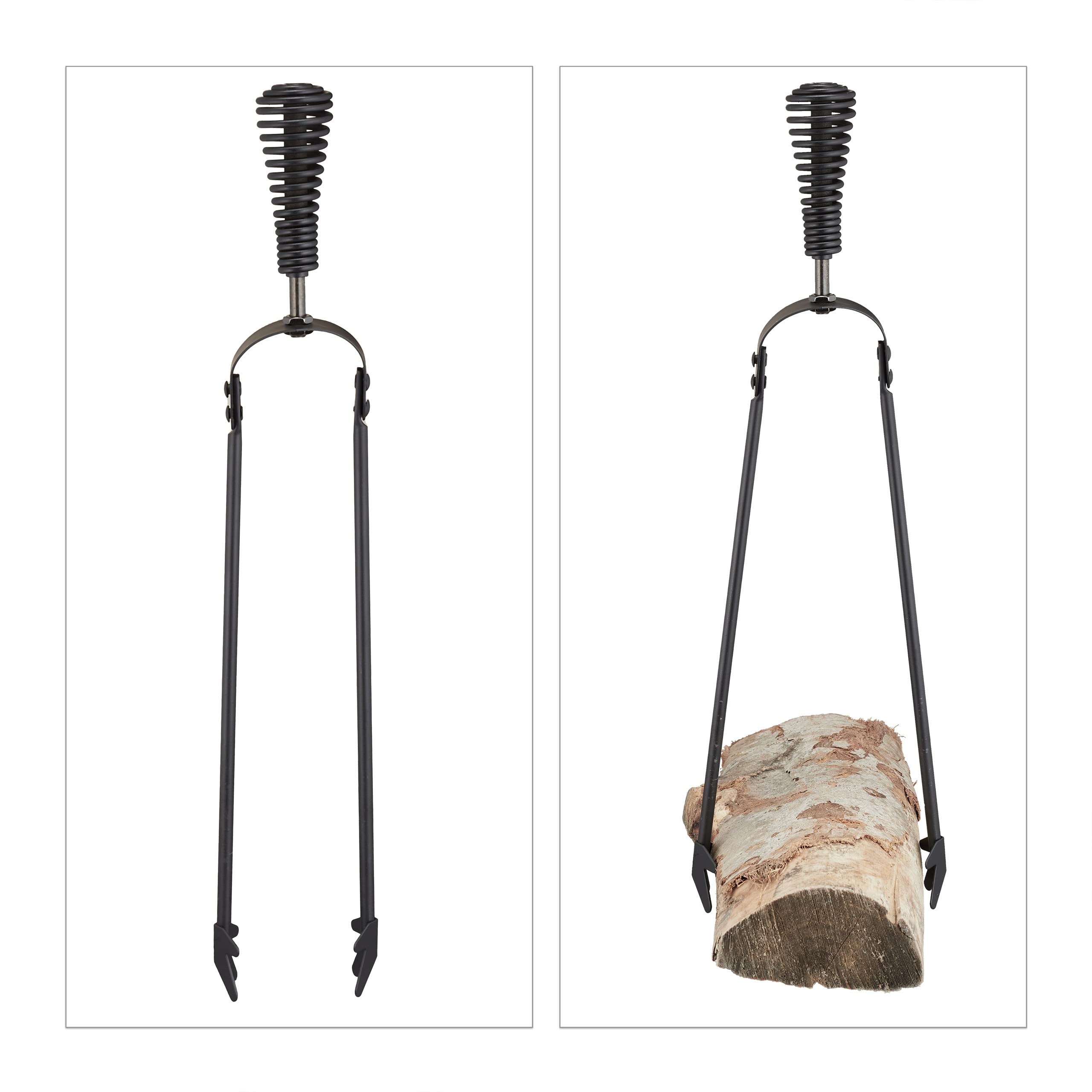 Relaxdays Set di Attrezzi da Camino, 5 Accessori, Attizzatoio, Paletta, Scopino, Pinza e Supporto Porta Utensili, Nero